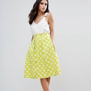 Polka Dot Full Midi Skirt Chartreuse Sz 8